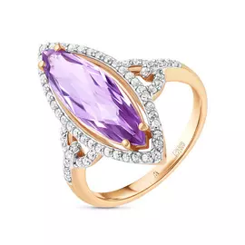 Золотое кольцо c аметистом и бриллиантами