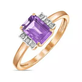 Золотое кольцо c аметистом и бриллиантами