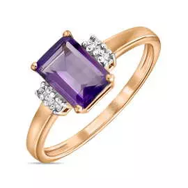 Золотое Кольцо c аметистом и бриллиантами
