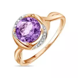 Золотое кольцо c аметистом и бриллиантами