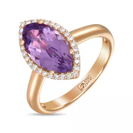 Золотое кольцо c аметистом и бриллиантами