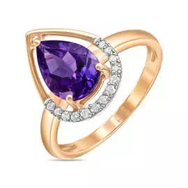 Золотое кольцо c аметистом и бриллиантами