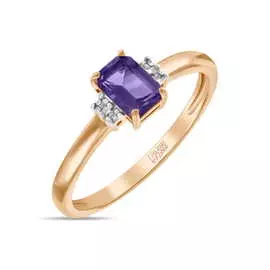 Золотое кольцо c аметистом и бриллиантами