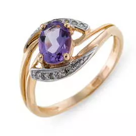 Золотое Кольцо c аметистом и бриллиантами