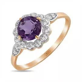 Золотое Кольцо c аметистом и фианитами