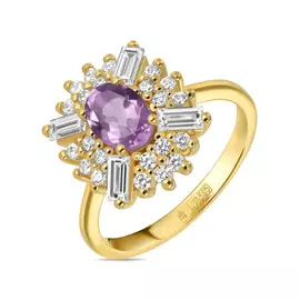 Золотое Кольцо c аметистом и фианитами