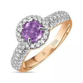 Золотое кольцо c аметистом и фианитами