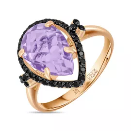 Золотое кольцо c аметистом и фианитами