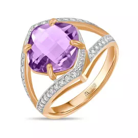 Золотое кольцо c аметистом и фианитами