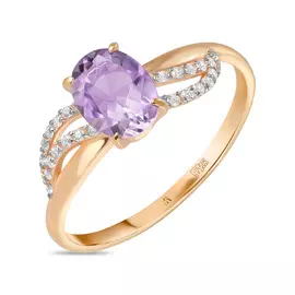 Золотое кольцо c аметистом и фианитами