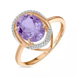 Золотое кольцо c аметистом и фианитами