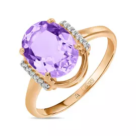 Золотое кольцо c аметистом и фианитами