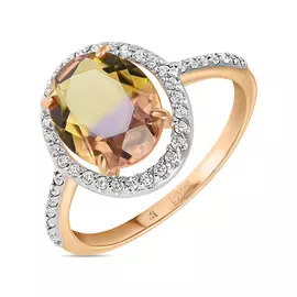 Золотое кольцо c аметрином и фианитами