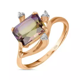 Золотое кольцо c аметрином и фианитами