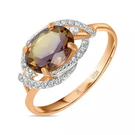 Золотое кольцо c аметрином и фианитами