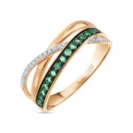 Золотое кольцо c бриллиантами и изумрудами