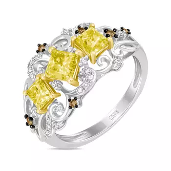 Золотое Кольцо c бриллиантами и цветными бриллиантами