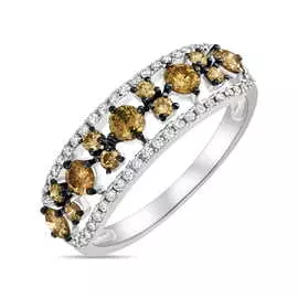 Золотое Кольцо c бриллиантами и цветными бриллиантами