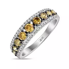 Золотое кольцо c бриллиантами и цветными бриллиантами