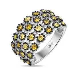 Золотое Кольцо c бриллиантами и цветными бриллиантами