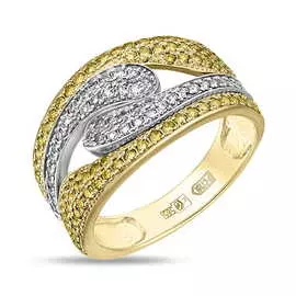 Золотое Кольцо c бриллиантами и цветными бриллиантами