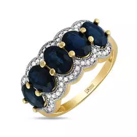 Золотое кольцо c сапфирами и бриллиантами