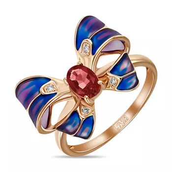 Золотое Кольцо c бриллиантами, эмалью и турмалином