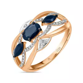 Золотое Кольцо c бриллиантами и цветными сапфирами