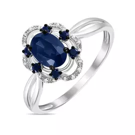 Золотое Кольцо c бриллиантами и цветными сапфирами