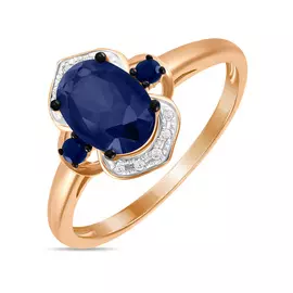 Золотое Кольцо c бриллиантами и цветными сапфирами