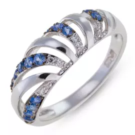 Золотое Кольцо c бриллиантами и цветными сапфирами