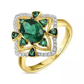 Золотое кольцо c бриллиантами и гидротермальным изумрудом