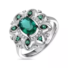 Золотое кольцо c бриллиантами и гидротермальным изумрудом