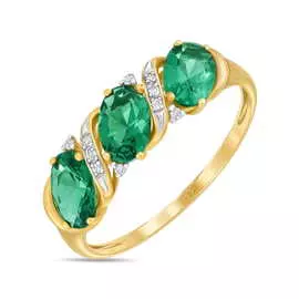 Золотое кольцо c бриллиантами и гидротермальным изумрудом