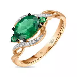 Золотое кольцо c бриллиантами и гидротермальным изумрудом