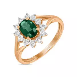 Золотое Кольцо c бриллиантами и гидротермальным изумрудом