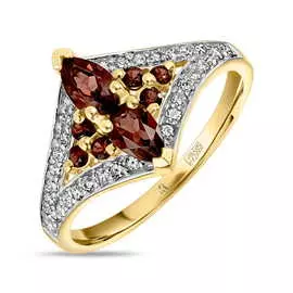 Золотое кольцо c бриллиантами и гранатами