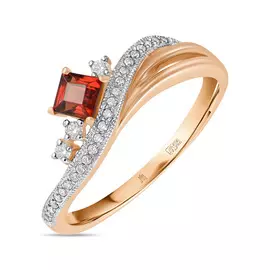 Золотое Кольцо c бриллиантами и гранатом