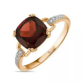 Золотое кольцо c бриллиантами и гранатом
