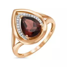 Золотое кольцо c бриллиантами и гранатом