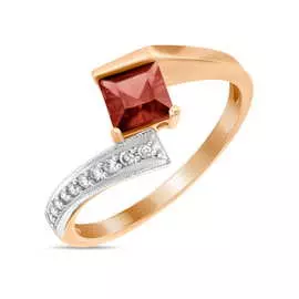 Золотое кольцо c бриллиантами и гранатом