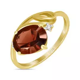Золотое кольцо c бриллиантами и гранатом