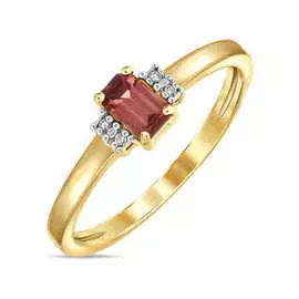 Золотое Кольцо c бриллиантами и гранатом