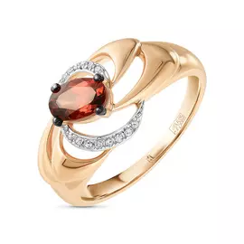 Золотое кольцо c бриллиантами и гранатом