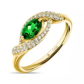 Золотое кольцо c бриллиантами и гранатом