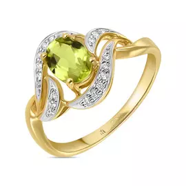 Золотое кольцо c бриллиантами и хризолитом