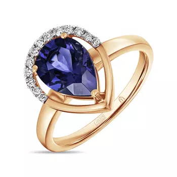 Золотое кольцо c бриллиантами и иолитом