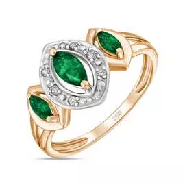 Золотое кольцо c бриллиантами и изумрудами