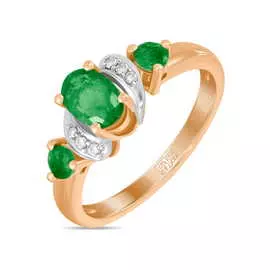 Золотое кольцо c бриллиантами и изумрудами