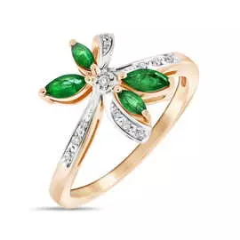 Золотое кольцо c бриллиантами и изумрудами